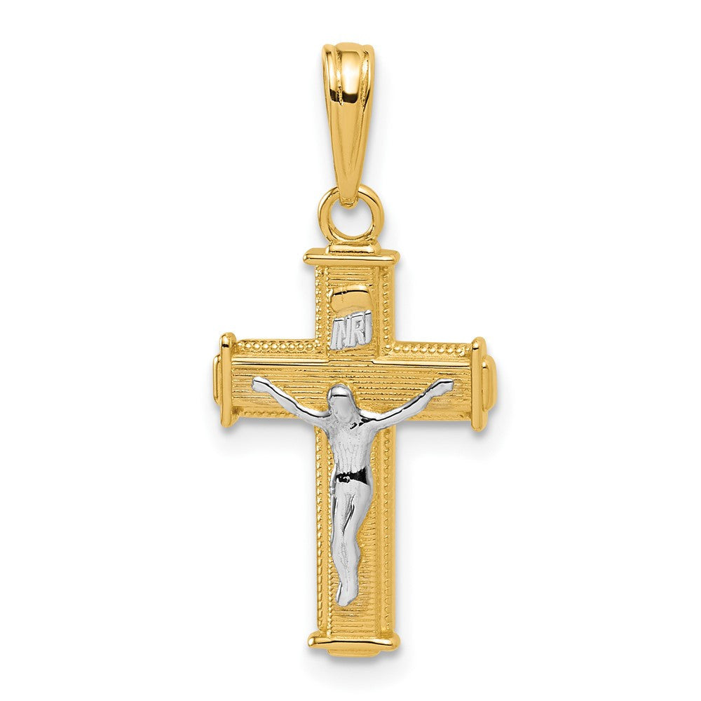 14k Yellow Gold Rhodium Polished Block INRI Crucifix Charm Pendant