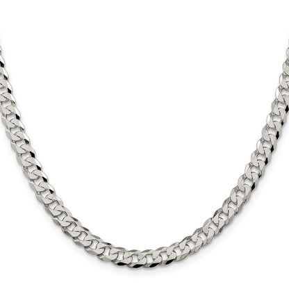 Sterling Silver 6mm Beveled Curb Chain Necklace 24"