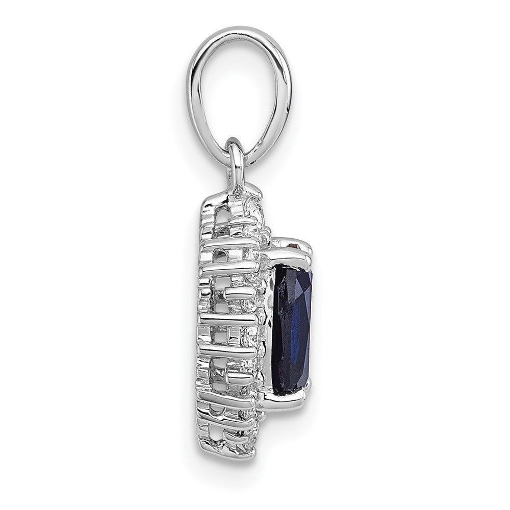 Sterling Silver SS RH-plated Polished Created Sapphire and CZ Oval Halo Pendant