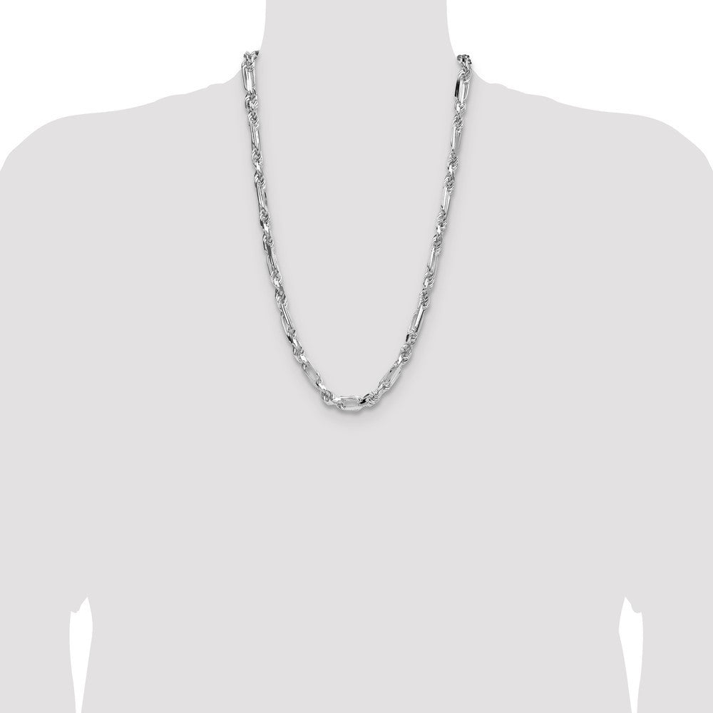 Sterling Silver 7mm Diamond-Cut Figarope Chain Necklace 26"