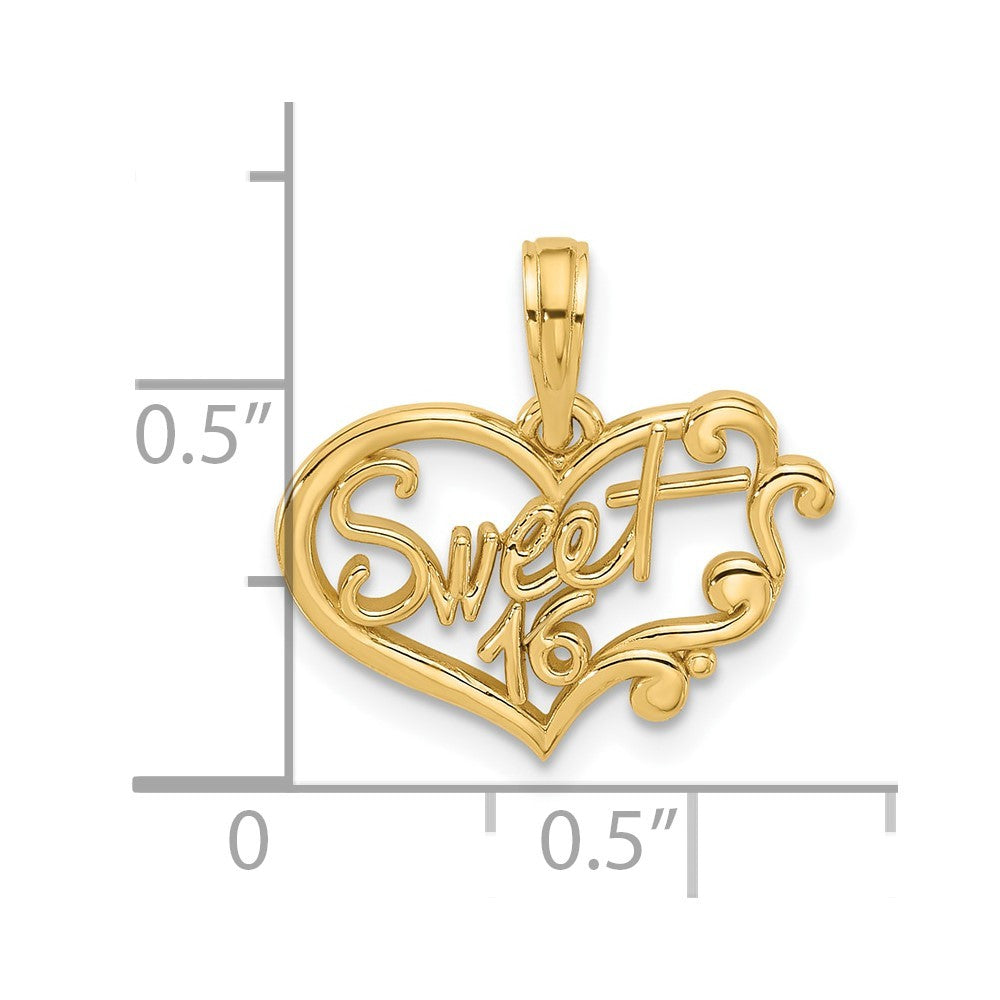 14k Yellow Gold Fancy Sweet 16 Charm Pendant
