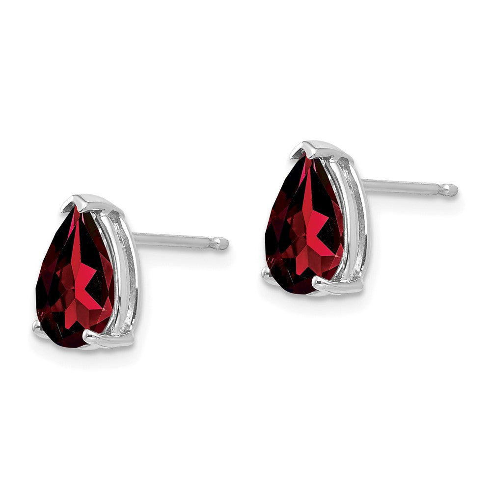 14k White Gold 9x6mm Pear Garnet Stud Earrings