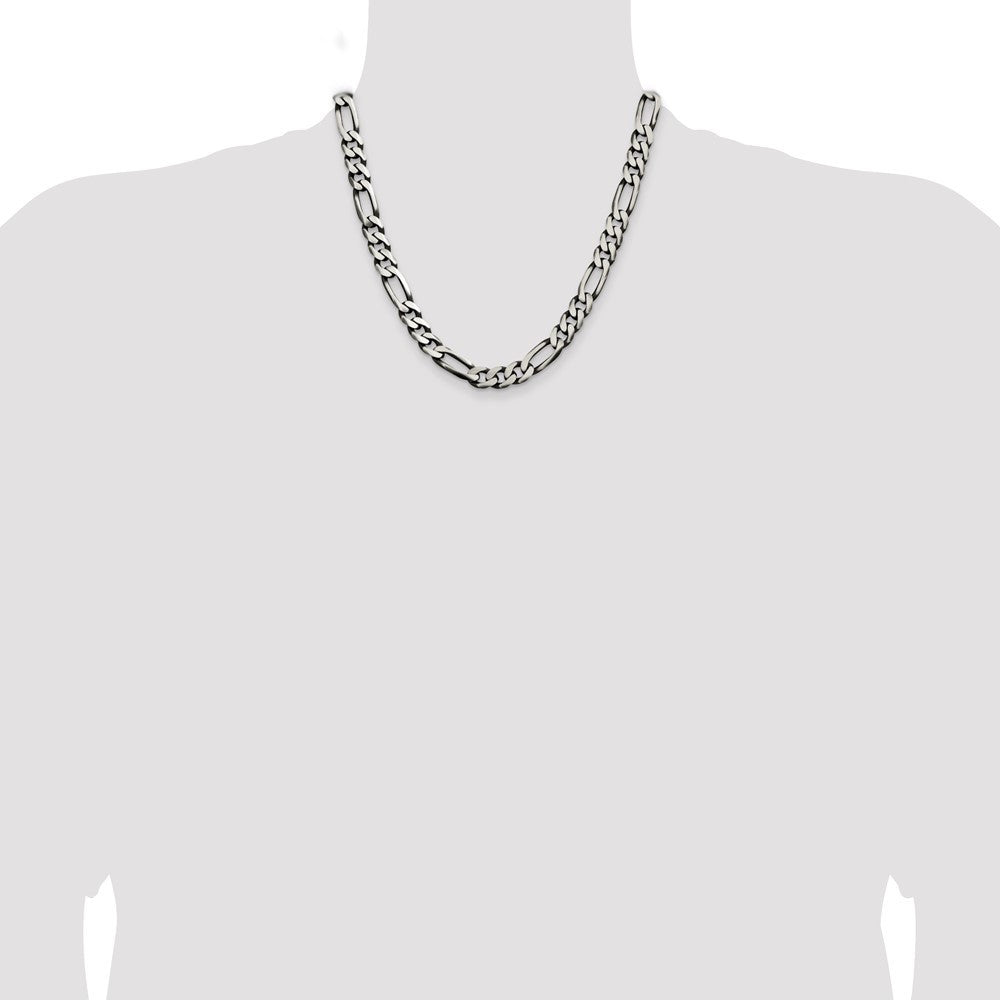 Sterling Silver Antiqued 9mm Figaro Chain Necklace 20"