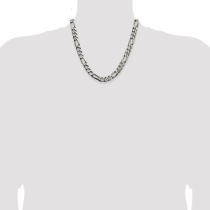 Sterling Silver Antiqued 9mm Figaro Chain Necklace 20"