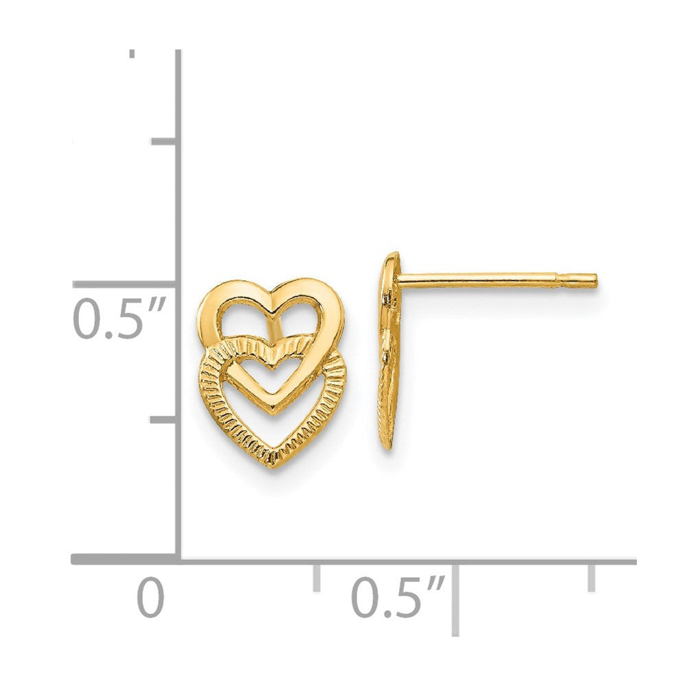 14k Yellow Gold Polished Double Heart Stud Earrings