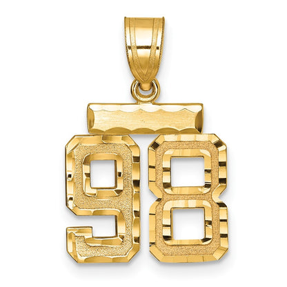 14k Yellow Gold Small Brushed Diamond-cut Number 98 Charm Pendant