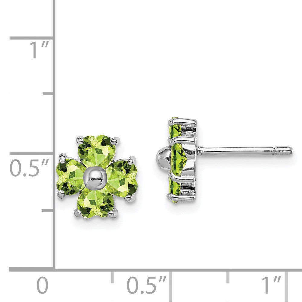 Sterling Silver Rhodium Plated Peridot Flower Button Stud Earrings