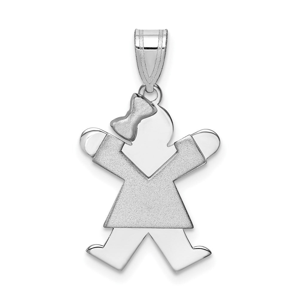 14k White Gold Small Girl Bow on Left Engravable Charm Pendant