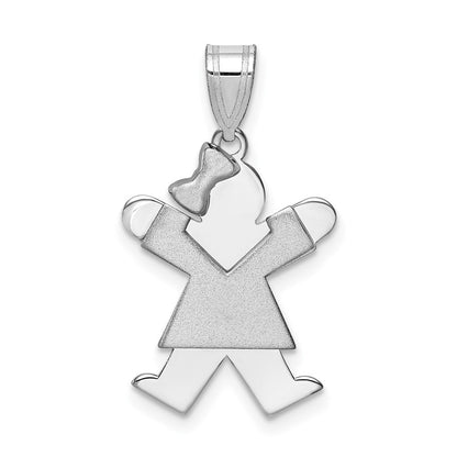 14k White Gold Small Girl Bow on Left Engravable Charm Pendant