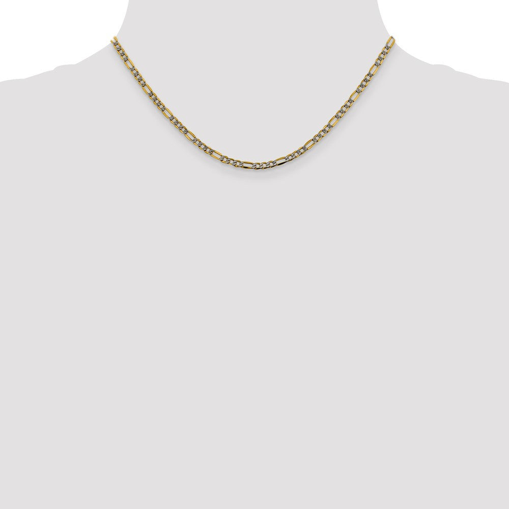 14k Yellow Gold 3.2mm Semi-Solid with Rhodium Figaro Chain Necklace 16"