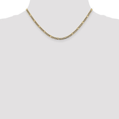 14k Yellow Gold 3.2mm Semi-Solid with Rhodium Figaro Chain Necklace 16"