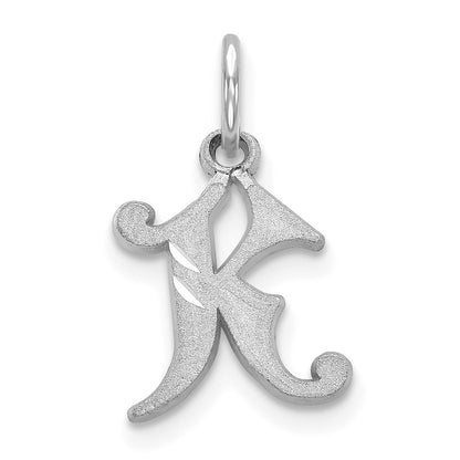 14k White Gold Diamond-cut Letter K Initial Charm Pendant