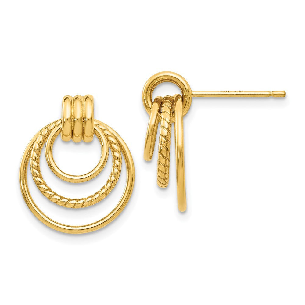14k Yellow Gold Polished and Textured Fancy Drop & Dangle Earrings