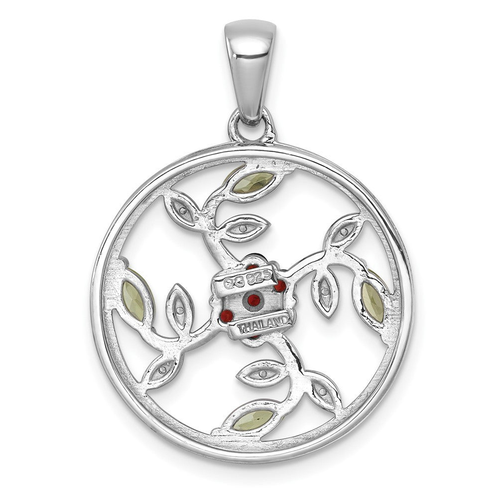 Sterling Silver Rhodium-plated Polished Gemstone Floral Twisted Circle Pendant