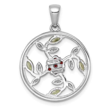 Sterling Silver Rhodium-plated Polished Gemstone Floral Twisted Circle Pendant