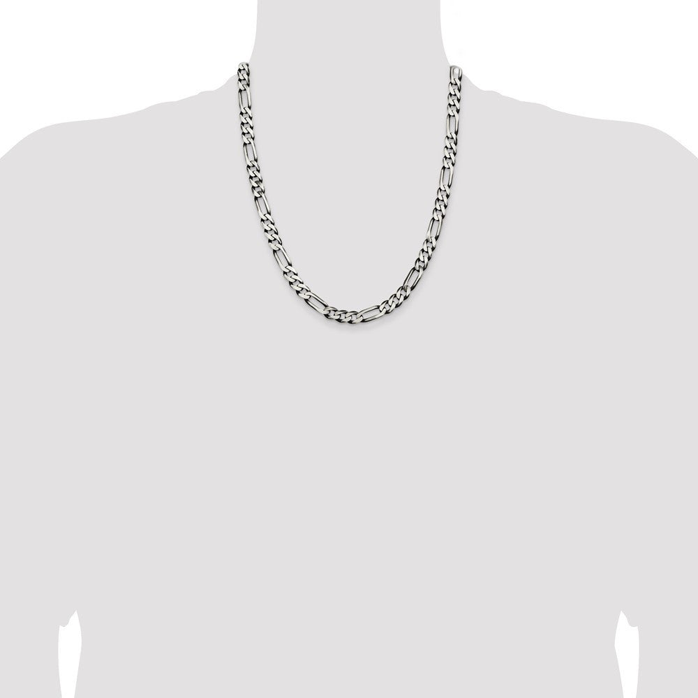 Sterling Silver Antiqued 7.5mm Figaro Chain Necklace 22"