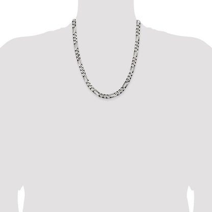 Sterling Silver Antiqued 7.5mm Figaro Chain Necklace 22"