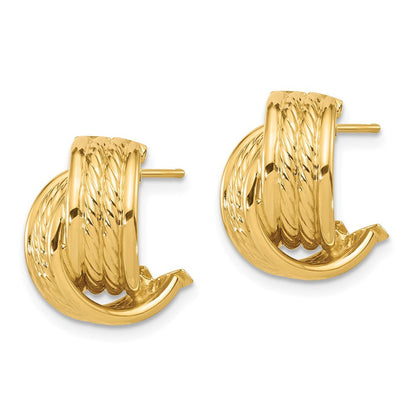 14k Yellow Gold Polished and Textured Twisted Hoop Earrings