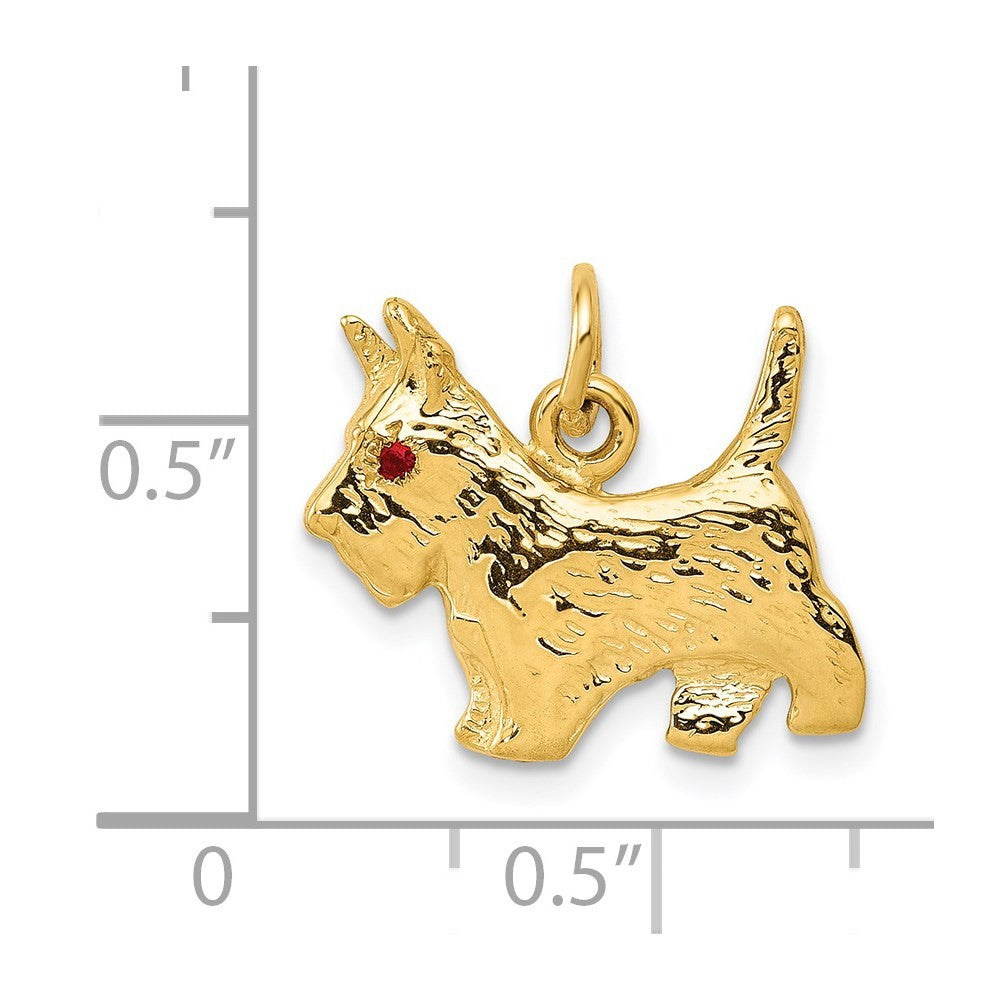14k Yellow Gold Ruby Eye Scottie Dog Charm Pendant
