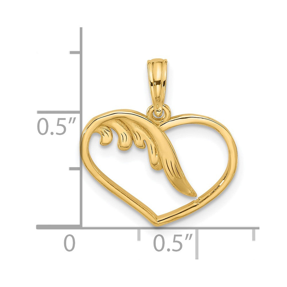 14k Yellow Gold Polished Fancy Wings and Heart Charm Pendant