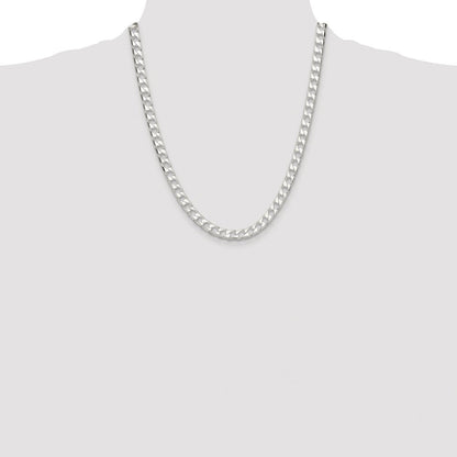 Sterling Silver 5.75mm Diamond-Cut Square Curb Chain Necklace 22"
