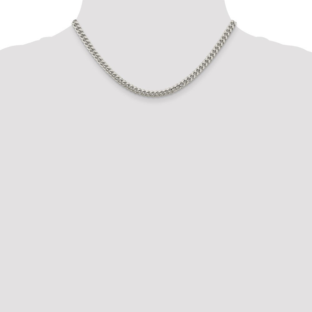 Sterling Silver 5mm Domed w/ Side Diamond-Cut Curb Chain Necklace 16"
