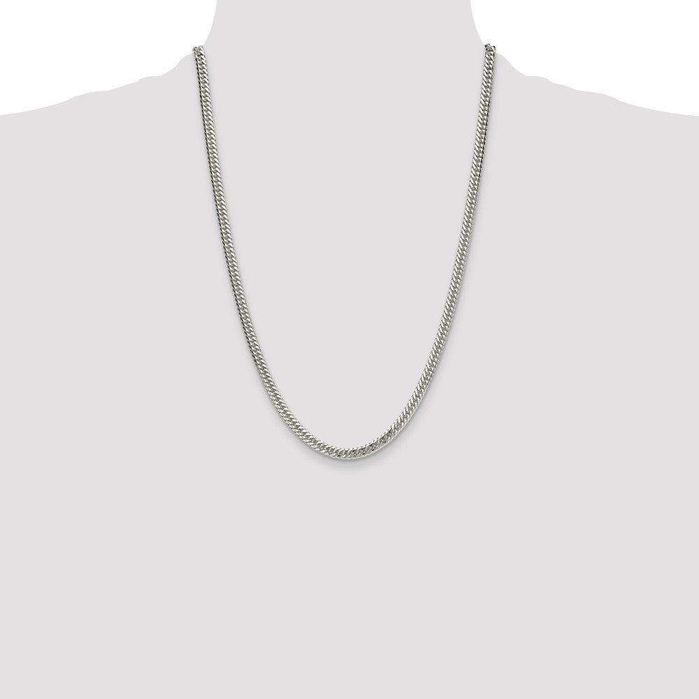 Sterling Silver Polished 4.8mm Double Diamond-cut Curb Chain Necklace 24"
