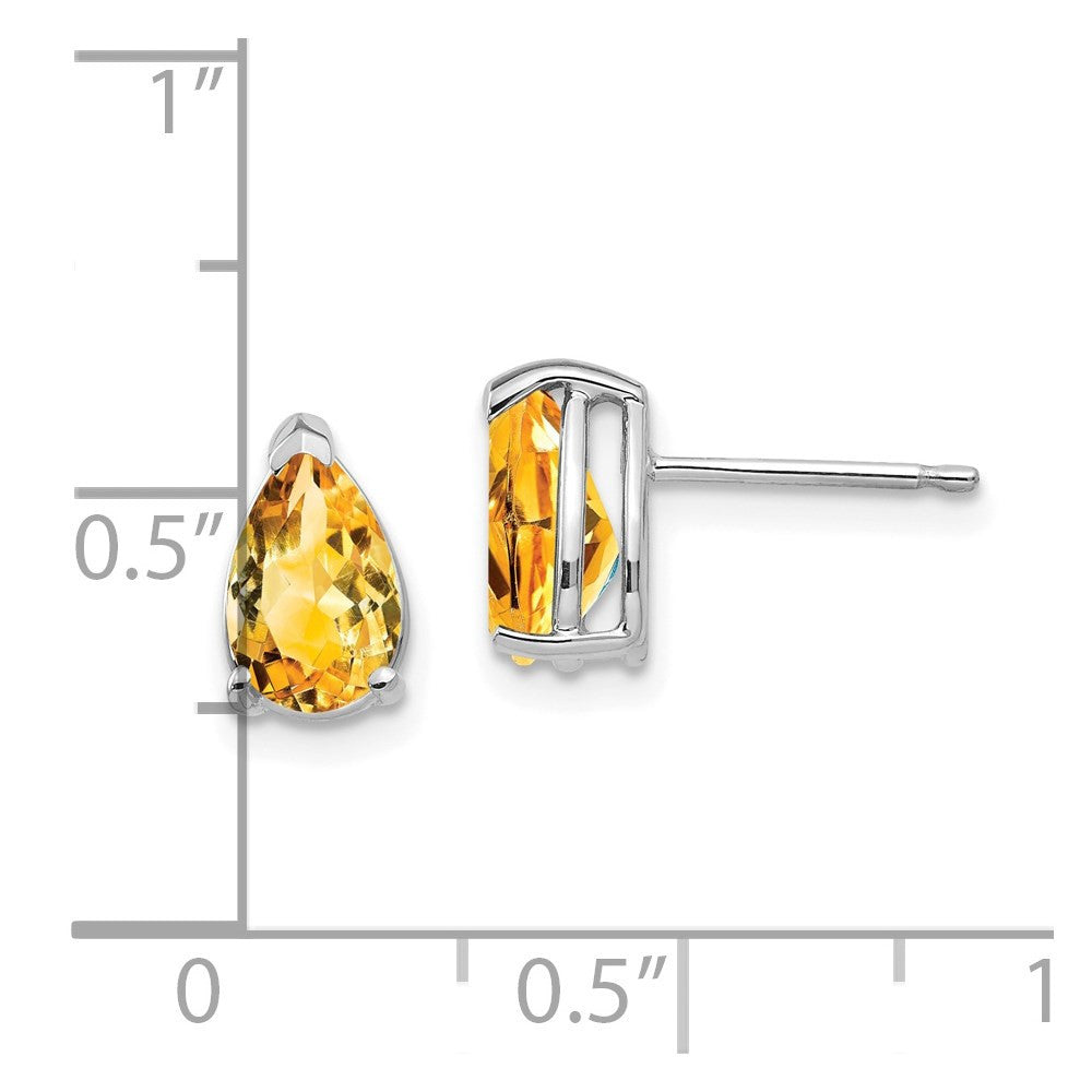 14k White Gold 8x5mm Pear Citrine Stud Earrings