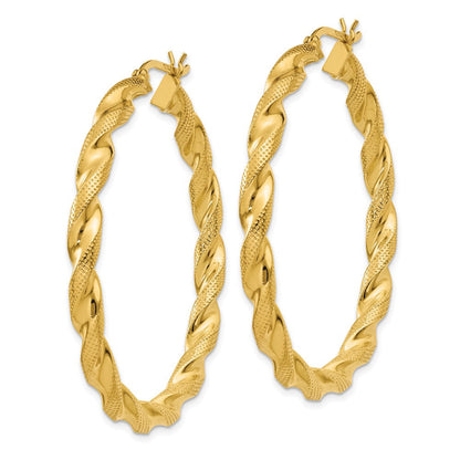 Sterling Silver Gold Flash Plated Patterned Twisted 4x45mm Hoop Earrings