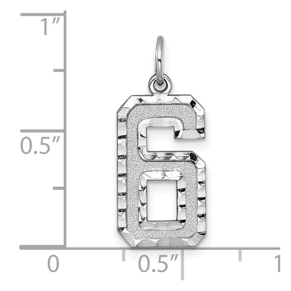 14k White Gold Large Brushed Diamond-cut Number 6 Charm Pendant