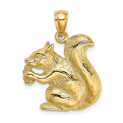 14k Yellow Gold Textured Sitting Squirrel Charm Pendant