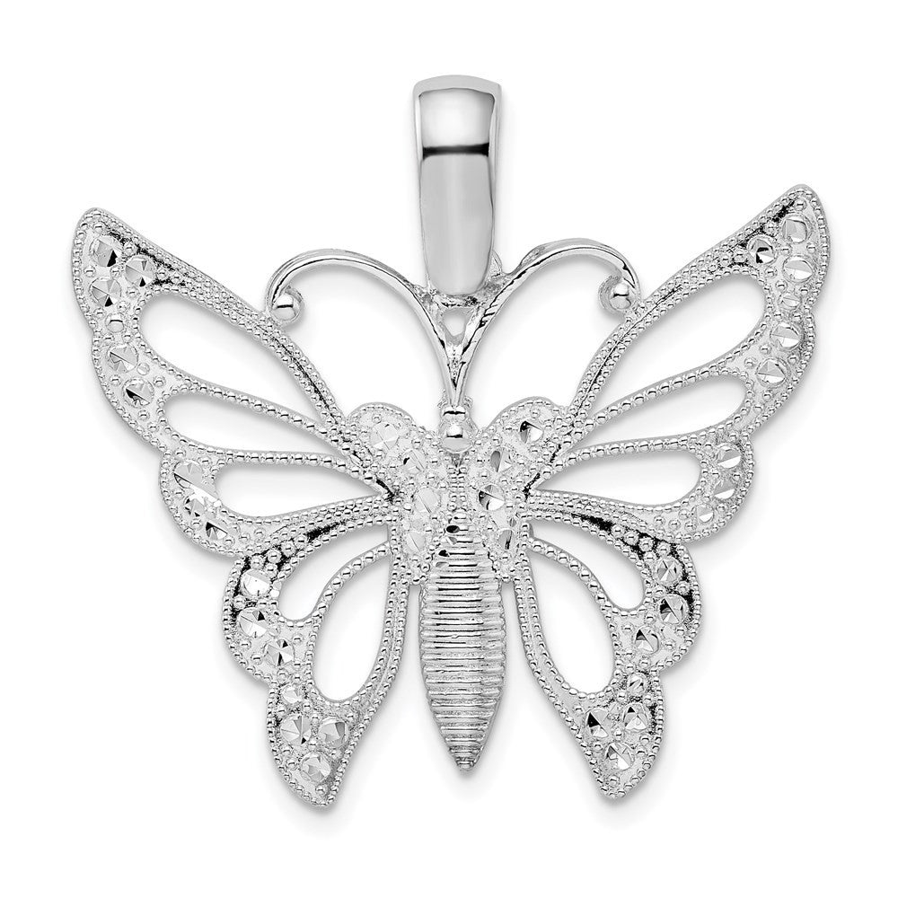 Sterling Silver Rhodium-plated Diamond-Cut Cut-Out Butterfly Pendant