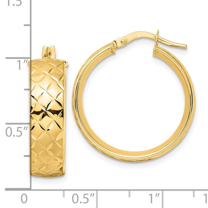14k Yellow Gold Polished Textured Hoop Earrings