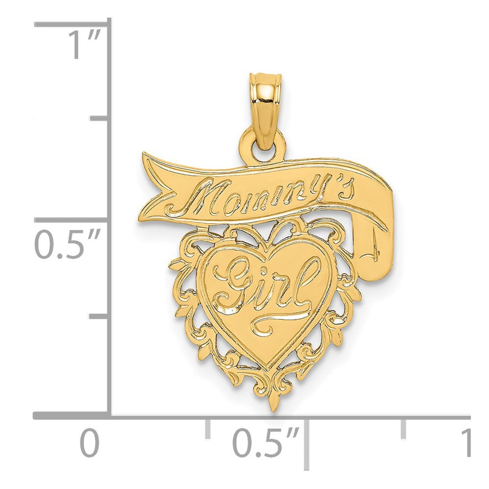 14k Yellow Gold MOMMY'S GIRL In Heart Banner Charm Pendant
