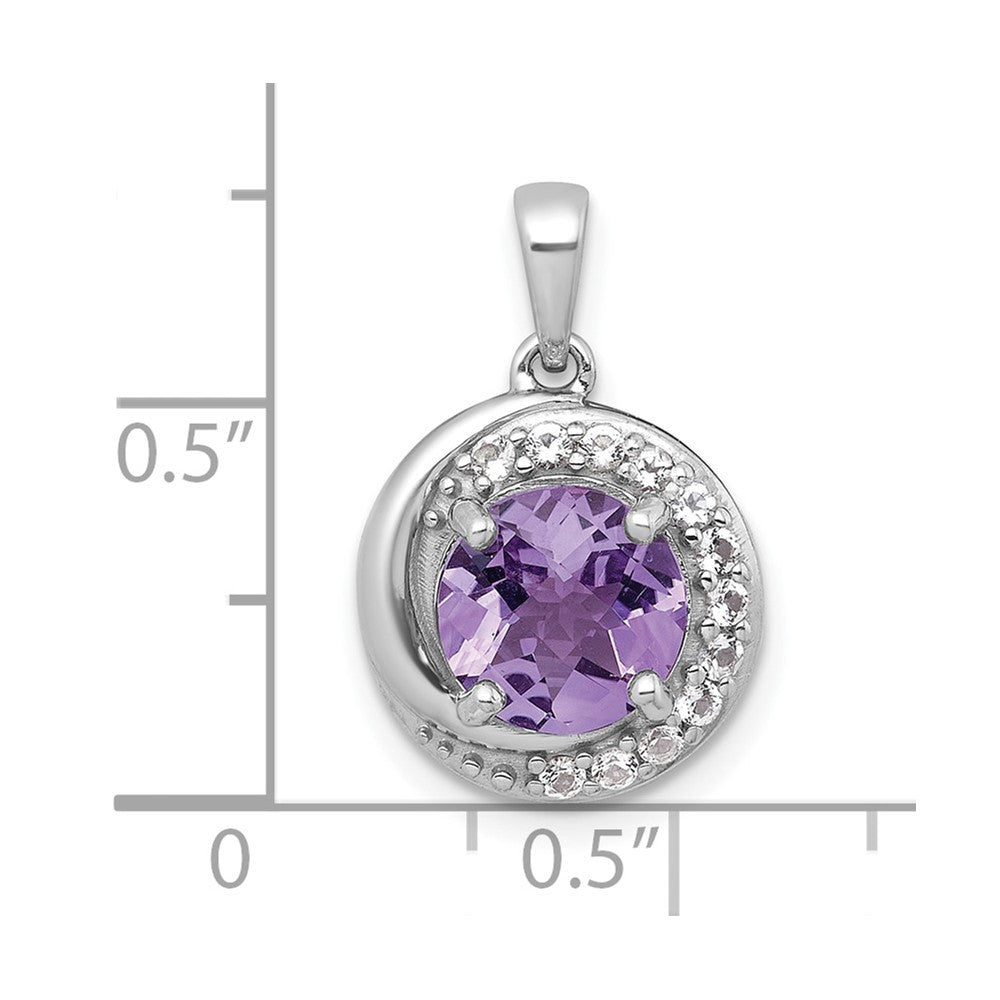 Sterling Silver Polished Checker-cut Amethyst & White Topaz Circle Pendant