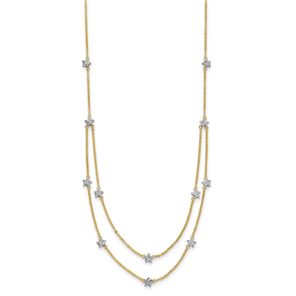 14K Two Tone Double Chain Star Necklace Necklace 18"