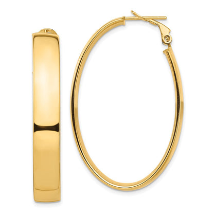 14k Yellow Gold High Polished 7mm Omega Back Oval Hoop Earrings