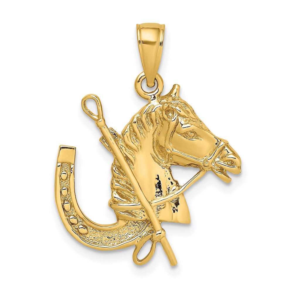 14k Yellow Gold Horse Head Shoe and Crop Charm Pendant