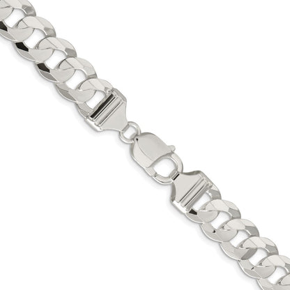 Sterling Silver Rhodium-plated 11.9mm Concave Beveled Curb Chain Necklace 24"