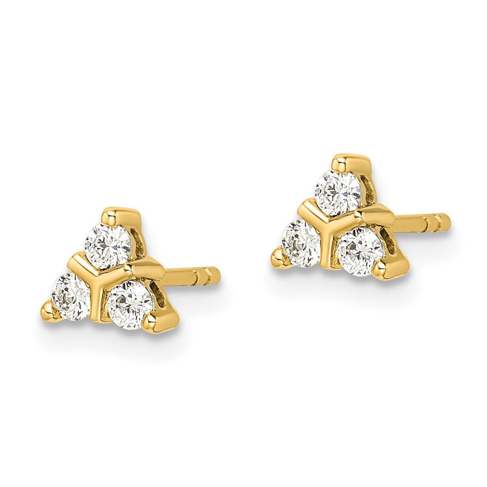 14k Yellow Gold 3-stone Diamond Triangle Stud Earrings
