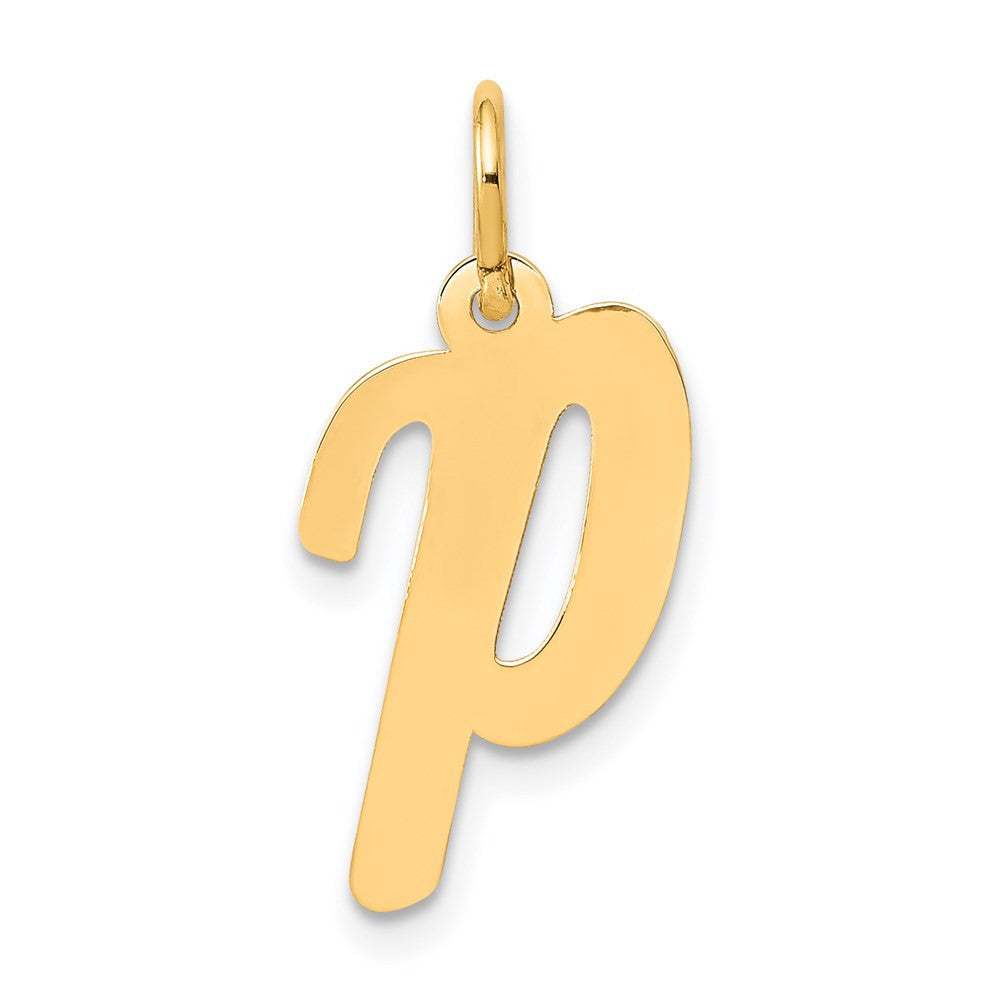 14k Yellow Gold Medium Script Letter P Initial Charm Pendant