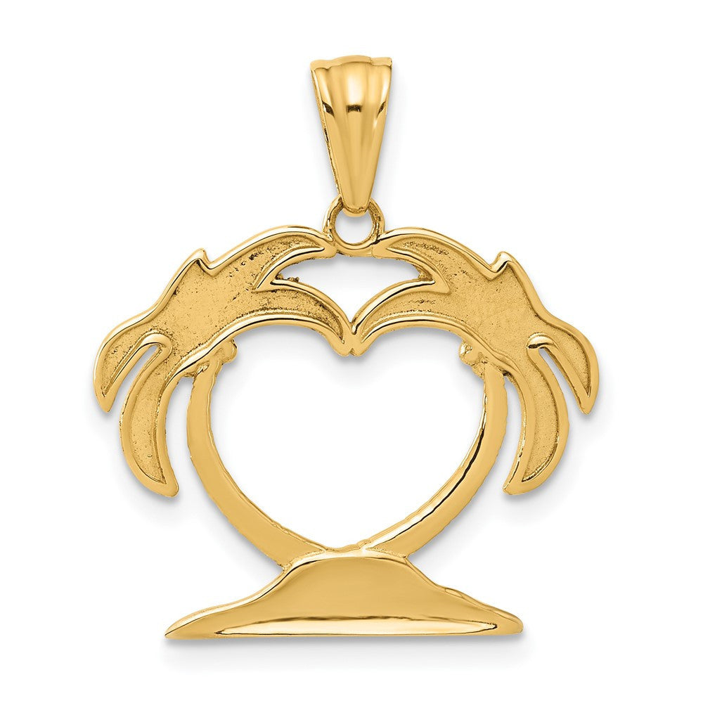 14k Yellow Gold with White Rhodium Palm Tree Heart Pendant