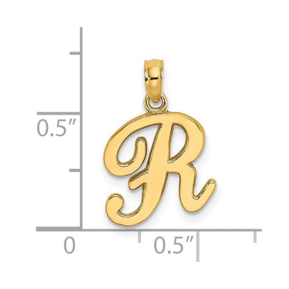 14k Yellow Gold Script Letter R Initial Pendant