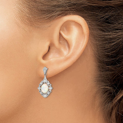 Sterling Silver Rhodium-plated Created Opal and CZ Dangle Earrings