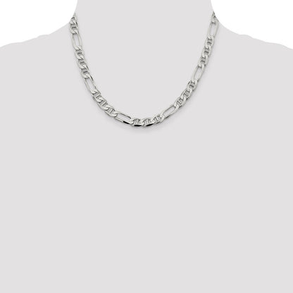 Sterling Silver 7.5mm Figaro Anchor Chain Necklace 18"