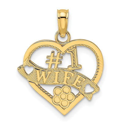 14k Yellow Gold #1 WIFE Heart Charm Pendant