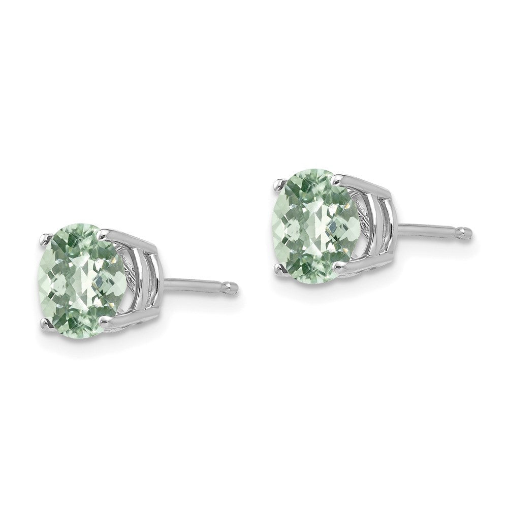 14k White Gold  7mm Round Checker-Cut Green Quartz Stud Earrings