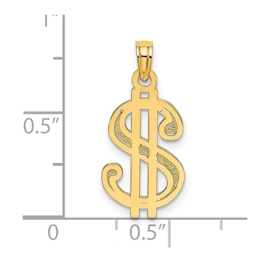 14k Yellow Gold Textured Dollar Sign Charm Pendant