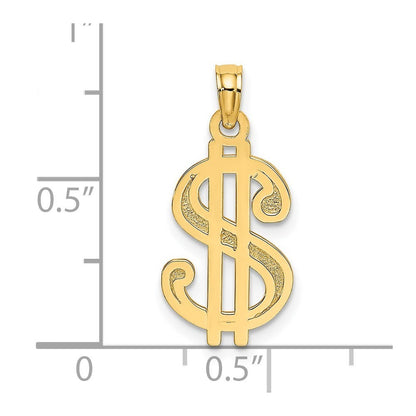 14k Yellow Gold Textured Dollar Sign Charm Pendant