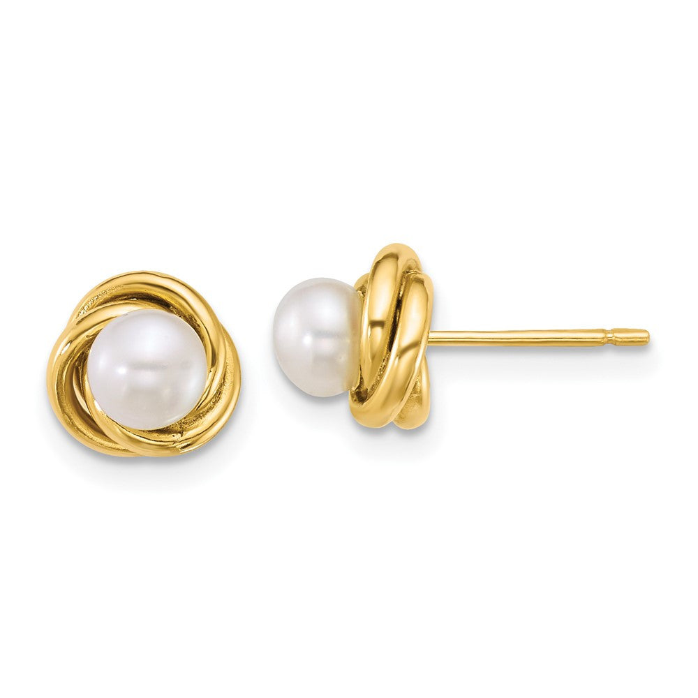14k Yellow Gold 4-5mm Button Freshwater Cultured Pearl Love Knot Stud Earrings